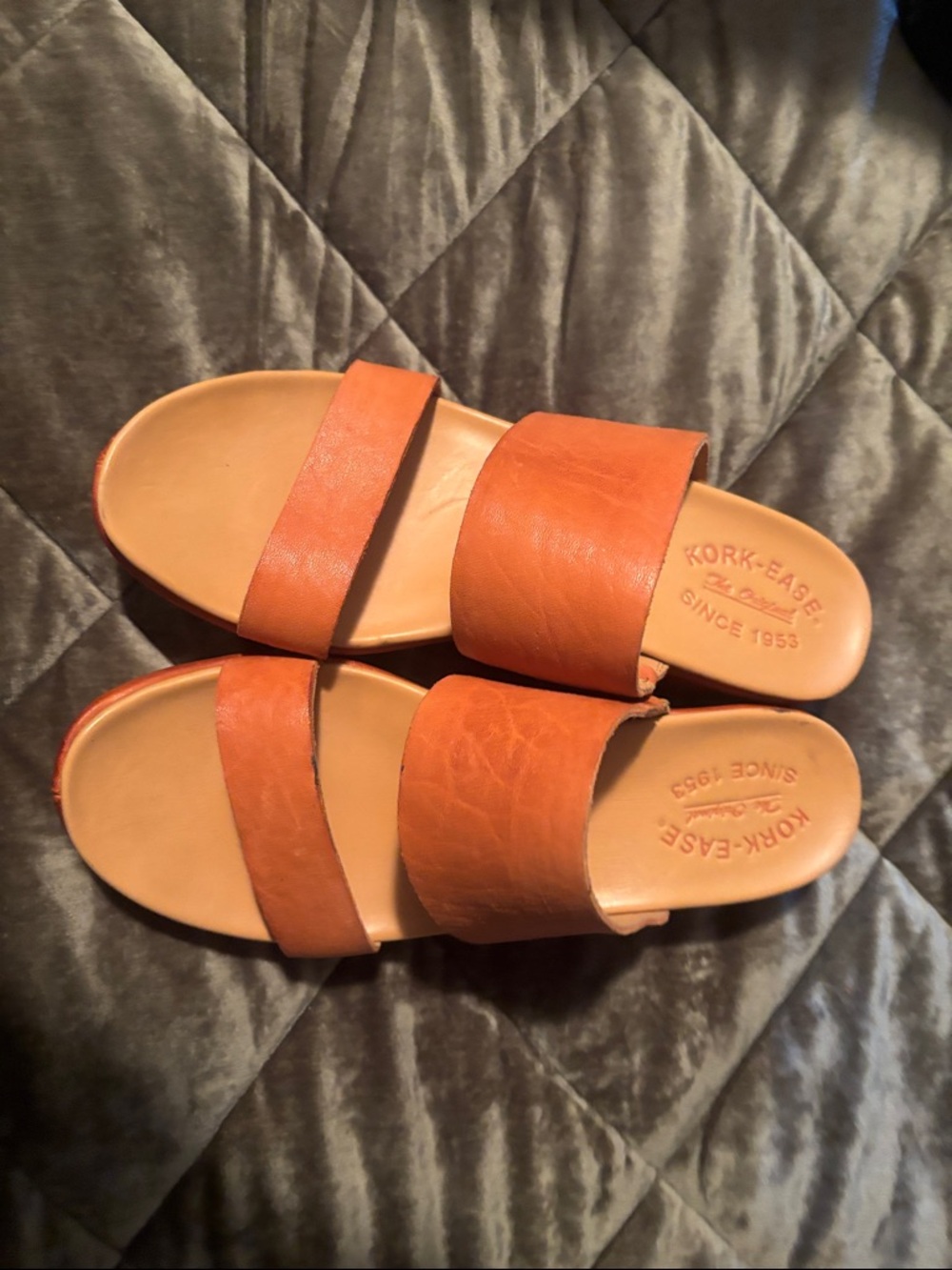 Kork-Ease Womens Two-Strap Slide Sandals in orange